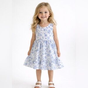 Girls Blue and White Floral Kids Dress